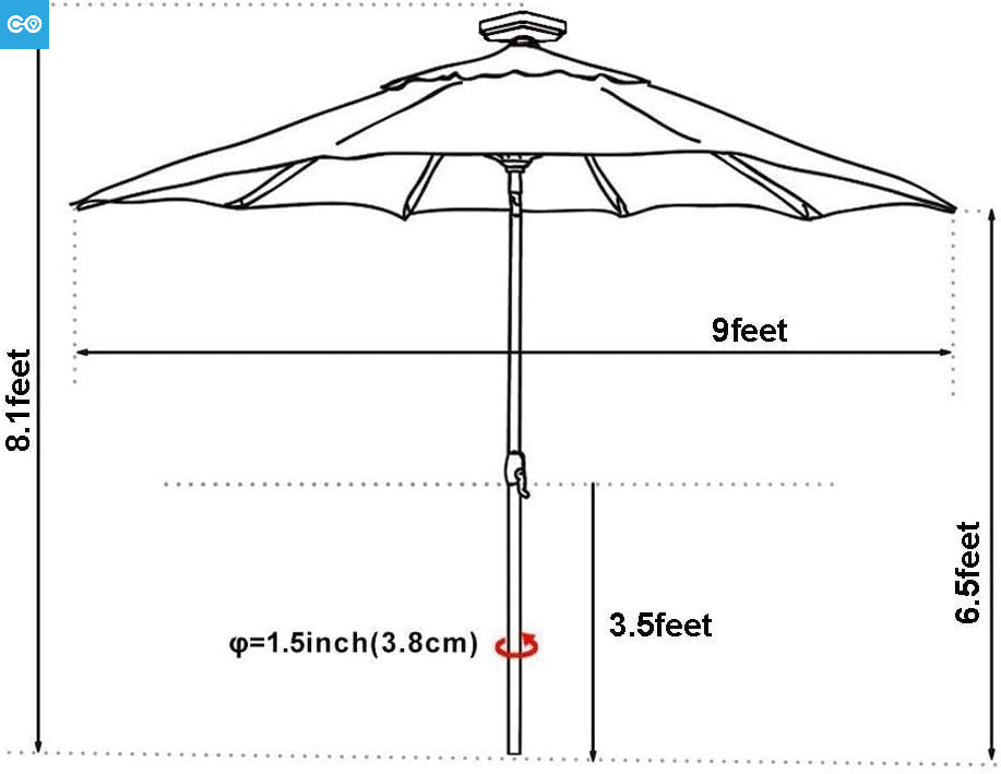 10-Year-Non-Fading Sunumbrella Solar 9ft Market  with 80 LED Lights Patio Umbrellas Outdoor Table  with Ventilation Sunflower Yellow