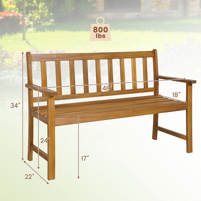 2-Person Outdoor Acacia Wood Bench with Backrest