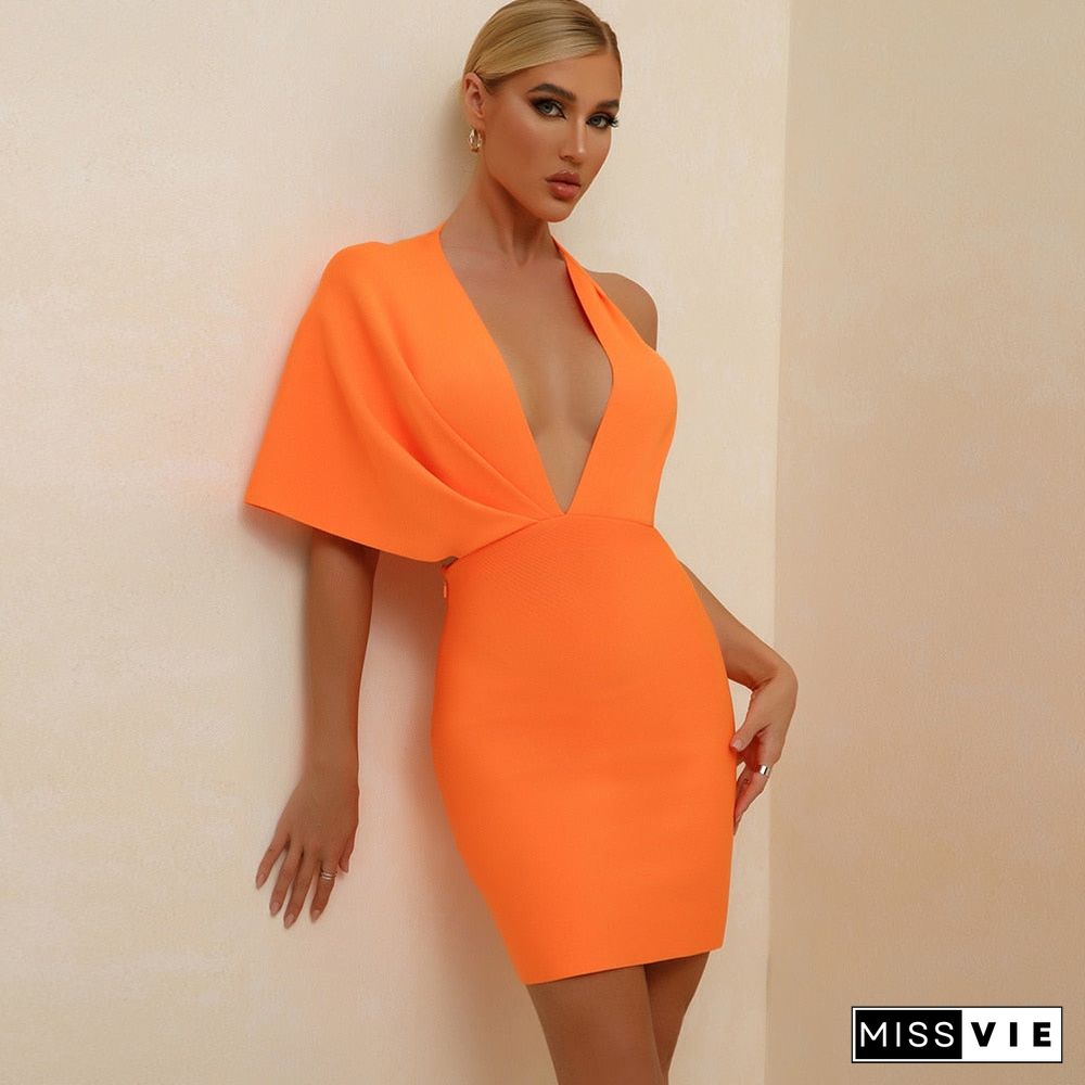 bandage dress summer orange bodycon dress for women sexy v neck backless mini club celebrity party dresses birthday outfit