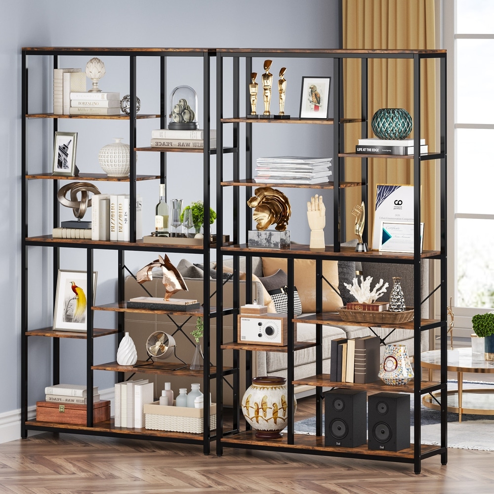 Large 8 Tier Bookcase and Bookshelf  79’’ Tall Open Shelves Display Shelf for Home Office  Rustic