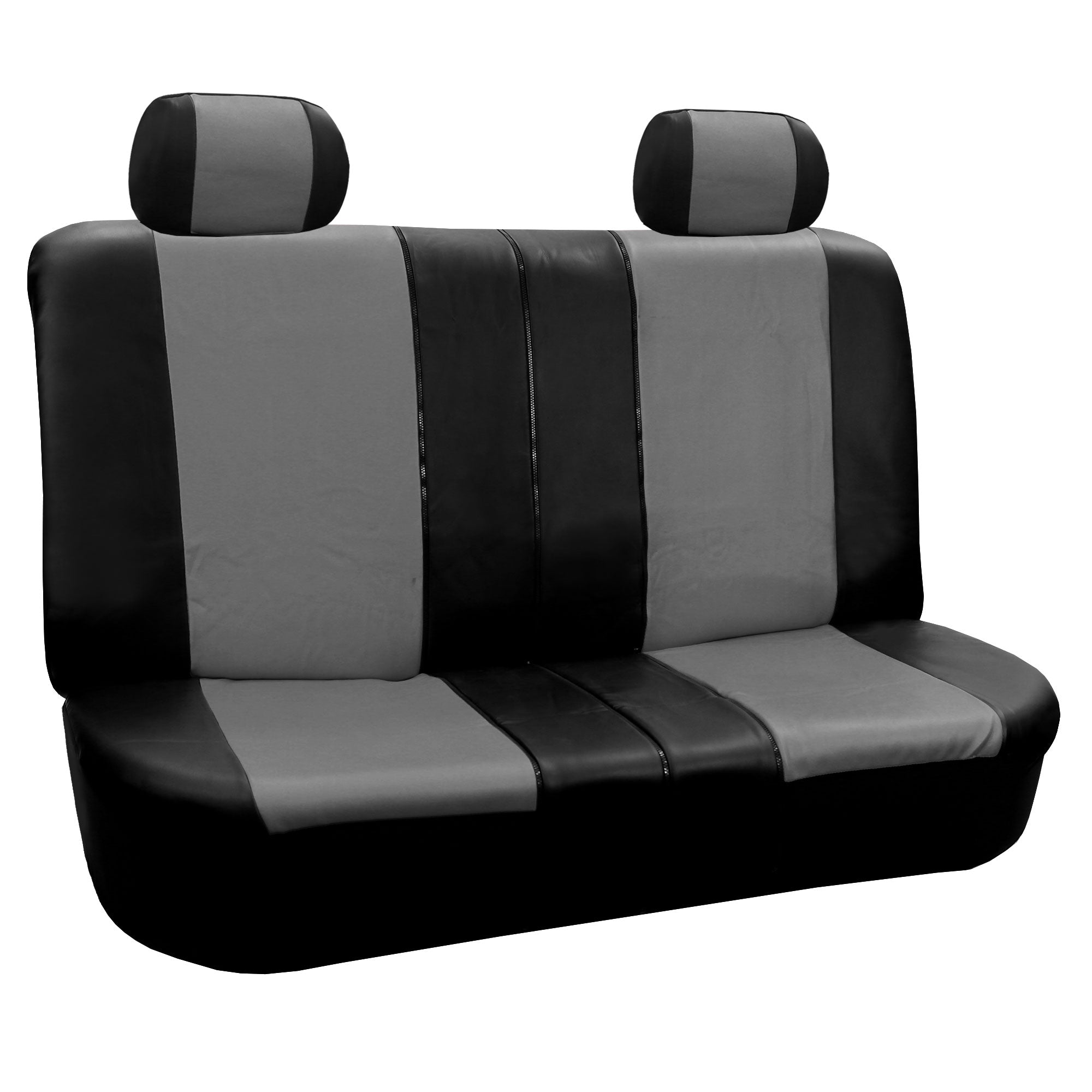 FH Group Gray Black Racing Faux Leather Airbag Compatible Split Bench Car 4 Headrest Seat Covers， Full Set