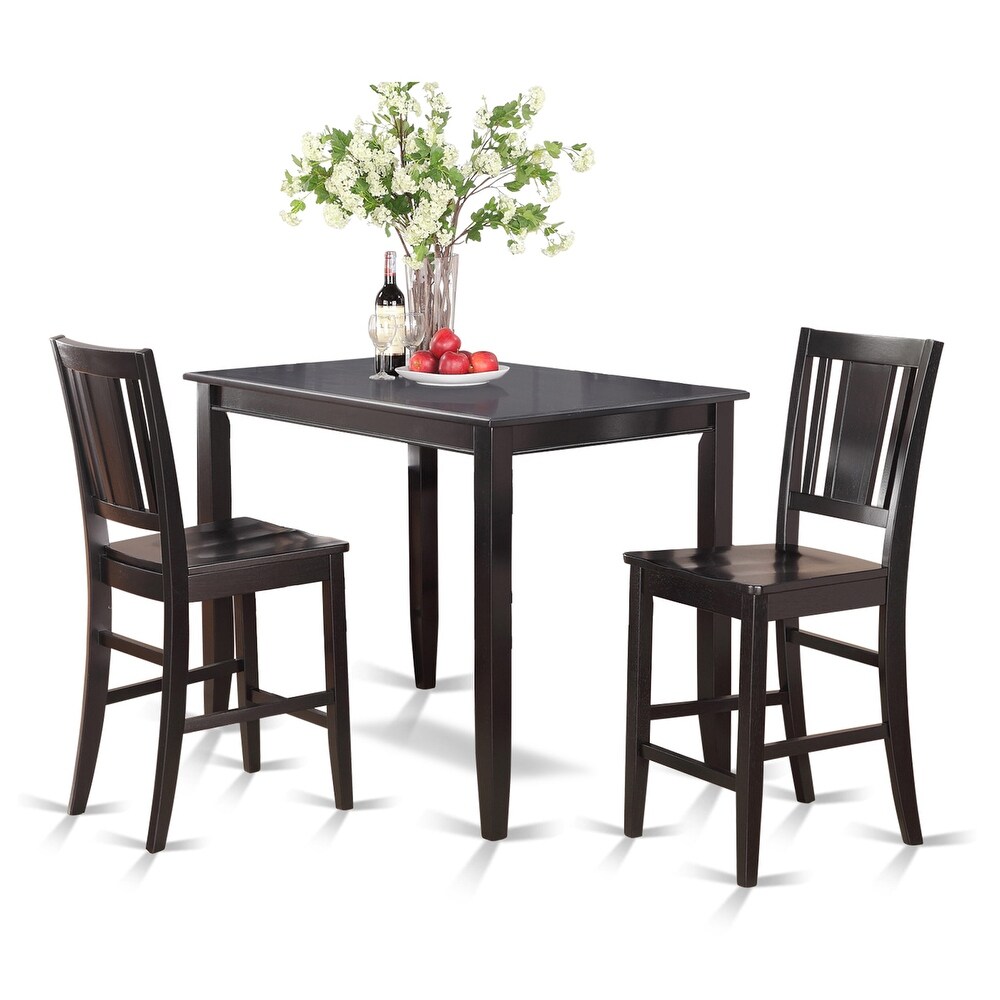 East West Furniture 3 Piece Counter Height Table Set  a Rectangle Dining Table and 2 Kitchen Chairs  Black (Seat Options)