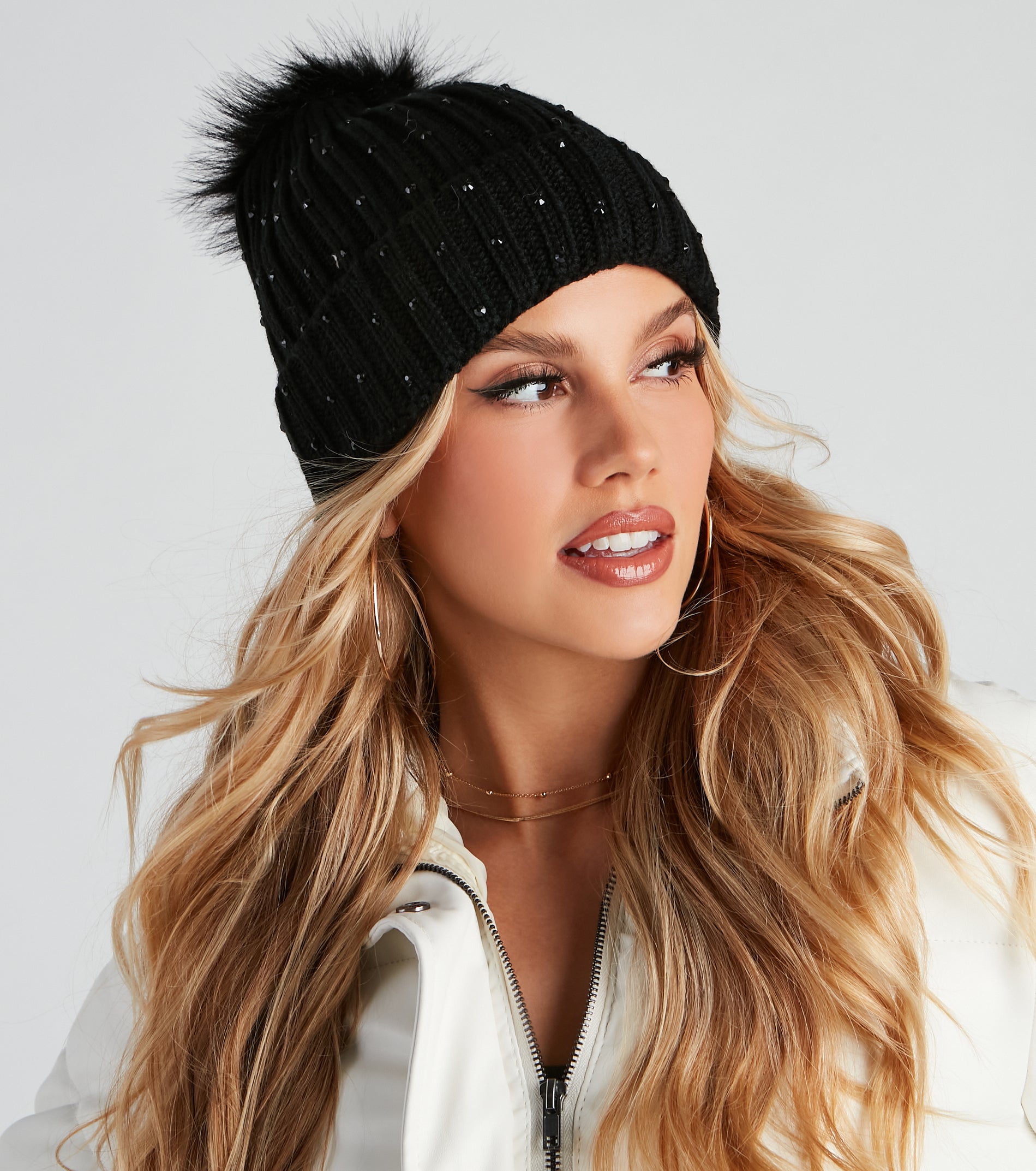 Glisten Girl Rhinestone Pom Beanie