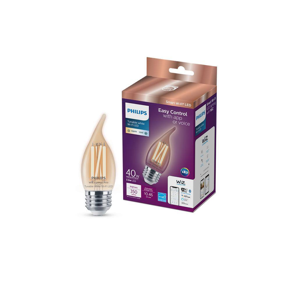 Philips 40-Watt Equivalent BA11 Smart Wi-Fi LED Tuneable White E26 Medium Light Bulb Powered by WiZ with Bluetooth (2-Pack) 567263