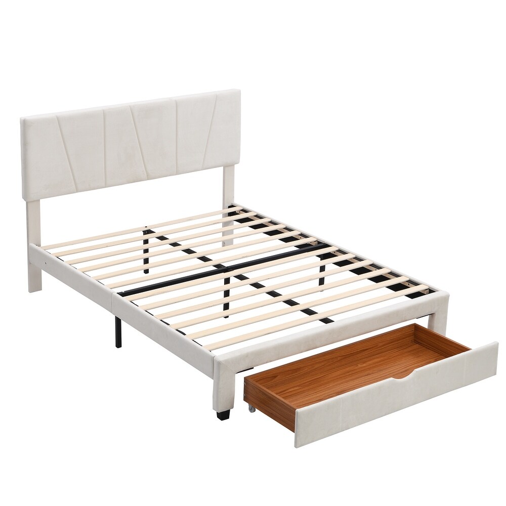 Modern Queen Size Upholstery Platform Bed with One Drawer