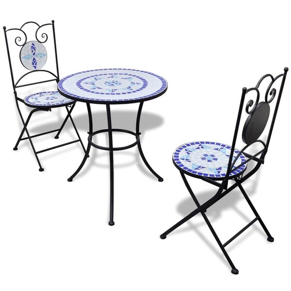 3 Piece Bistro Set Ceramic Tile Blue and White - Overstock - 35105528