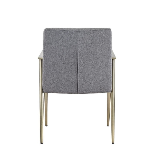Cid 24 Inch Modern Dining Chair， Armrest， Fabric Cushion Seat， Metal， Gray