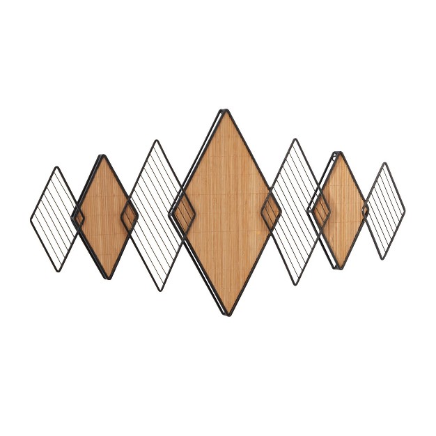 X 42 quot Bamboo Geometric Overlapping Diamond Wall Decor With Metal Wire Brown Olivia amp May