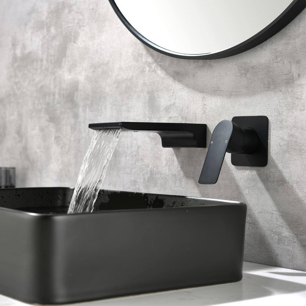 Miscool Titu Single Handle Wall Mount Bathroom Faucet in Matte Black FASMDH10G2410BL