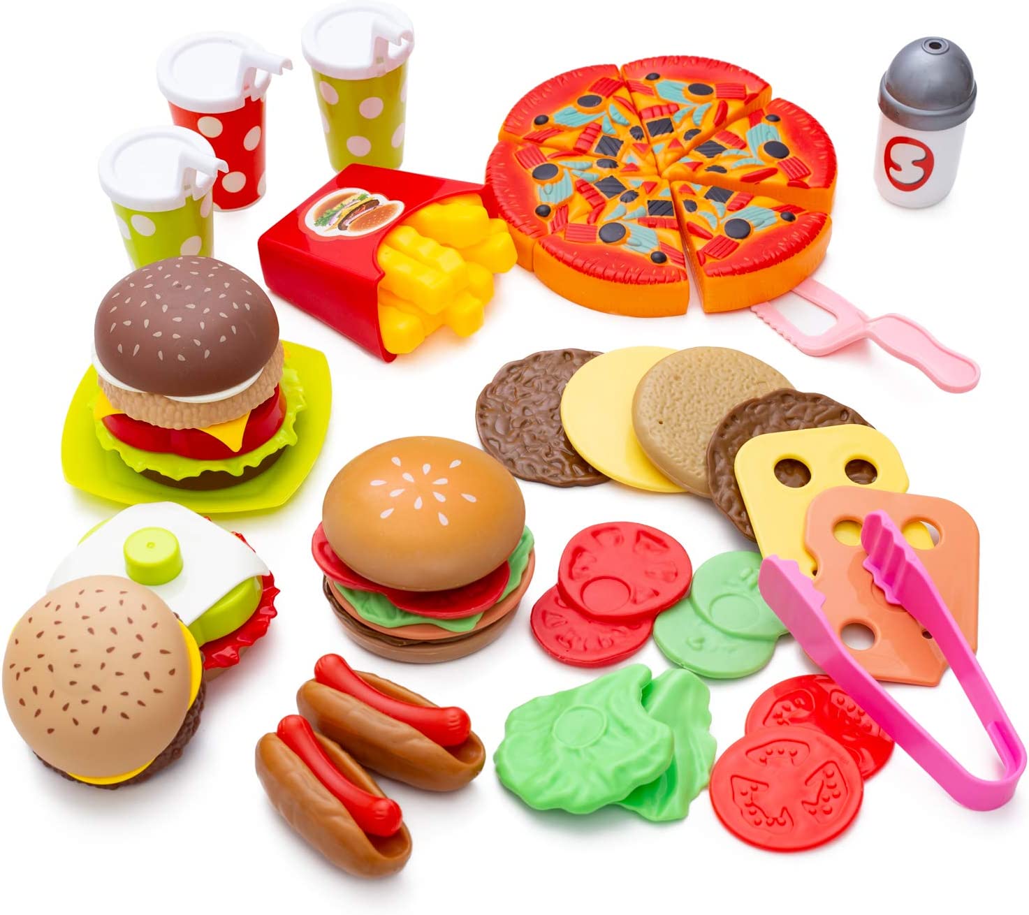 Play Food Variety Toy Food Set Realistic Play Pretend Food Toy Colorful Plastic Food Durable Fake Toy Food Playset For Kids Girl Boy Toddler Children Baby Kitchen Educational Gift 100 Piece