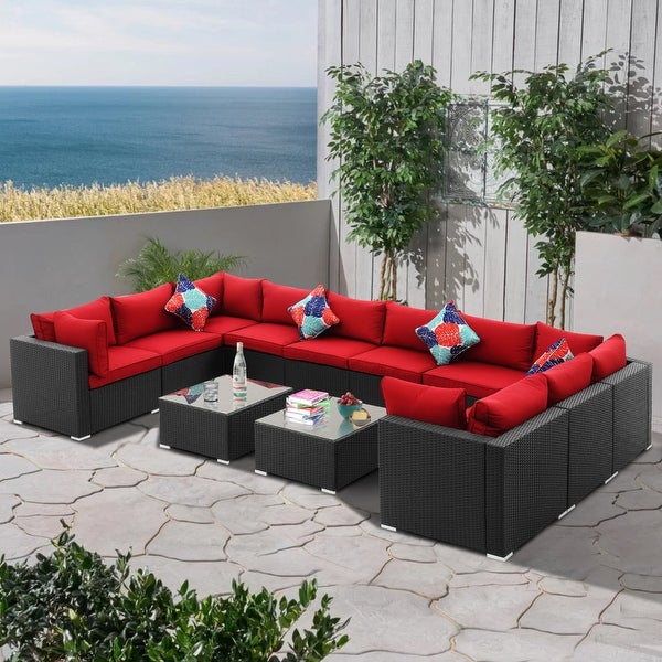 Zenova PE Rattan Wicker Modular Patio Sofa Set with Pillows - Overstock - 32497739