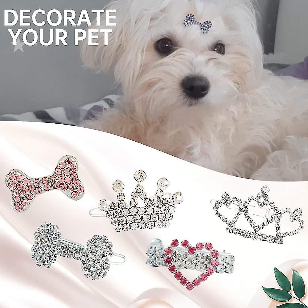 5pcs Crystal Rhinestone Hair Clip Hairdressing Hair Accessories Dog Headwear Pet Grooming Products