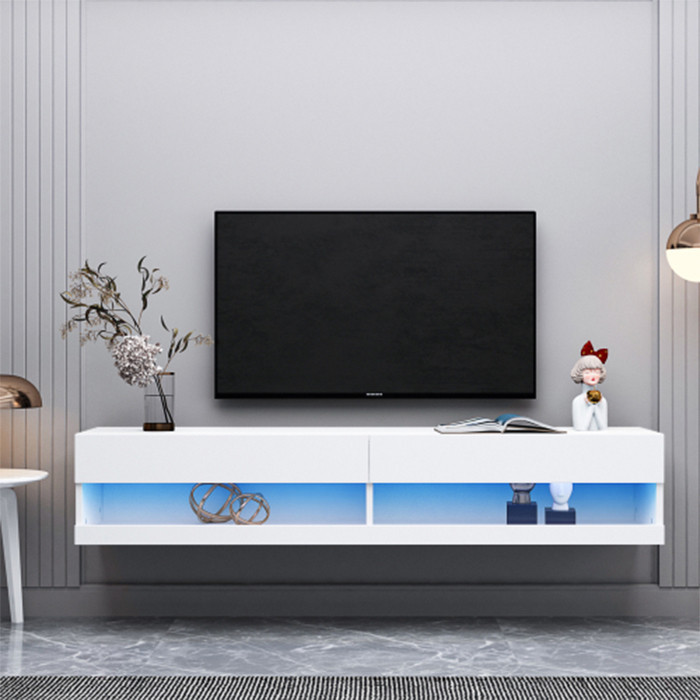 Modern White MDF benches Wall Mounted Floating TV stand with 20 Color LEDs   Modern   Entertainment Centers And Tv Stands   by HIGHLIGHT USA LLC  Houzz