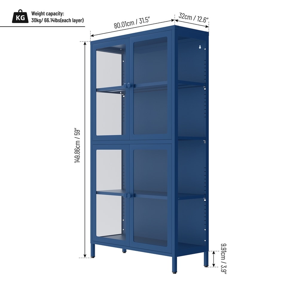 Glass Door Storage Cabinet with Adjustable Shelves