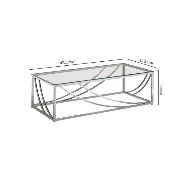 Tempered Glass Top Coffee Table with Metal Tubular Legs， Chrome and Clear