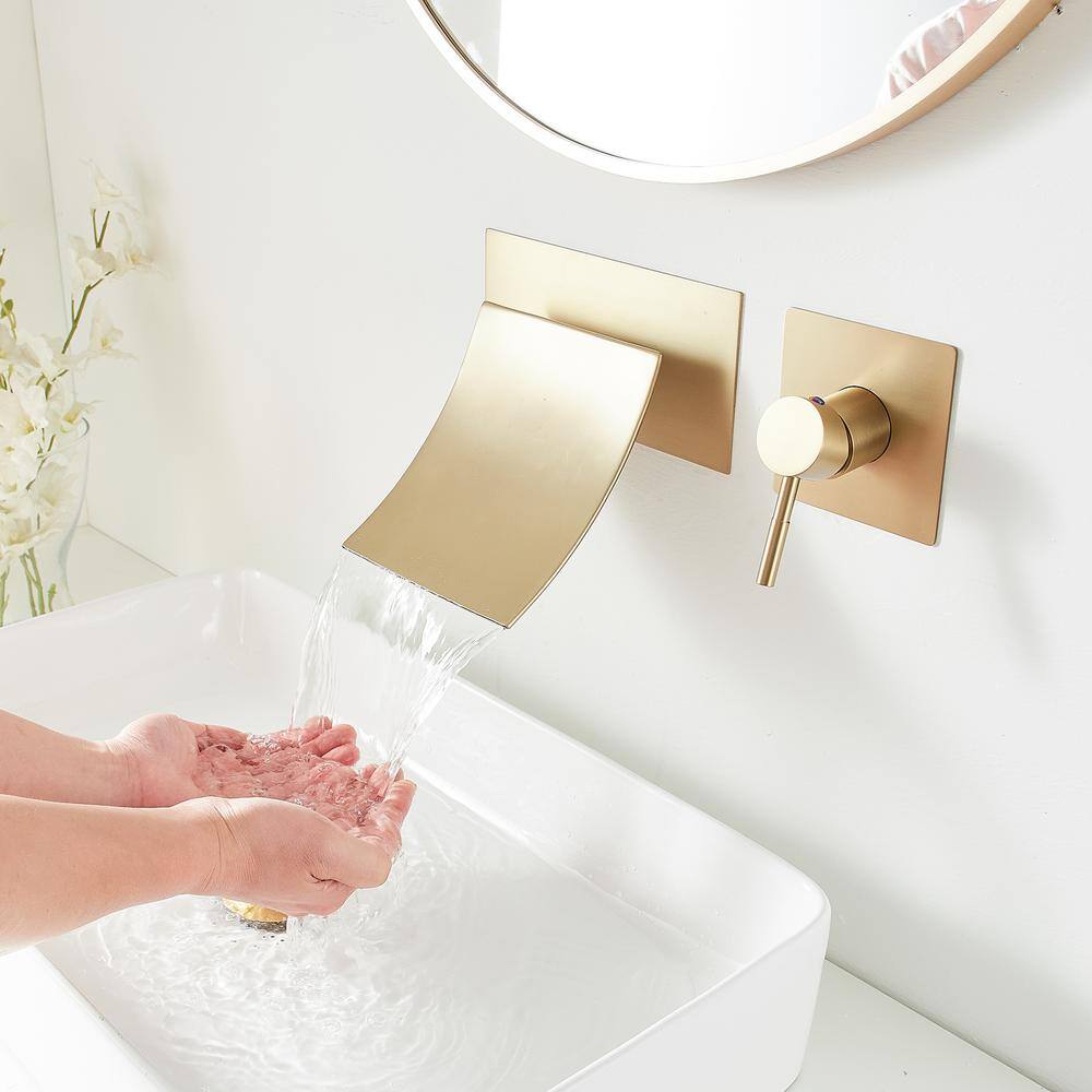 BWE Single Handle Wall Mount Spout Waterfall Bathroom Faucet in Brushed Gold A-93007-BG