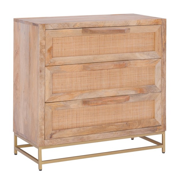 Gordon Transitional 3 Natural Cane Drawers Cabinet With Gold Metal Base Powell