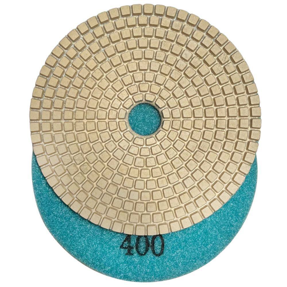 EDiamondTools 4 in. White Resin Polishing Pad Set (5010020040080015003000 Grit Metal Backing Pad) for Granite Marble Concrete RWS4512481530A4BP_THD