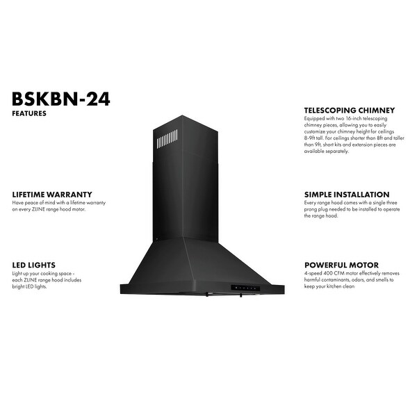 ZLINE Convertible Vent Wall Mount Range Hood in Black Stainless Steel