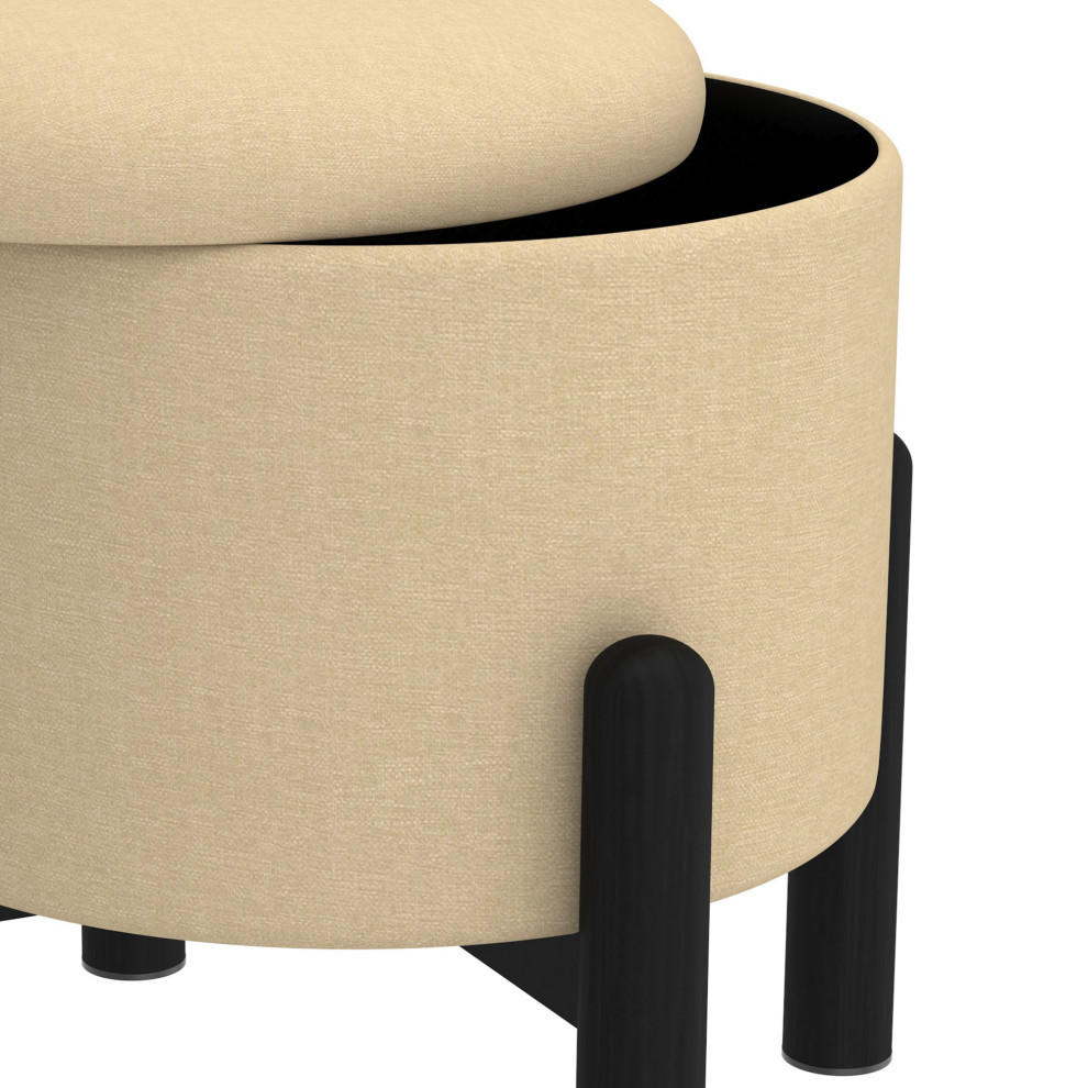 Mid Century Modern Fabric and Wood Round Storage Ottoman   Midcentury   Footstools And Ottomans   by WHI  Houzz