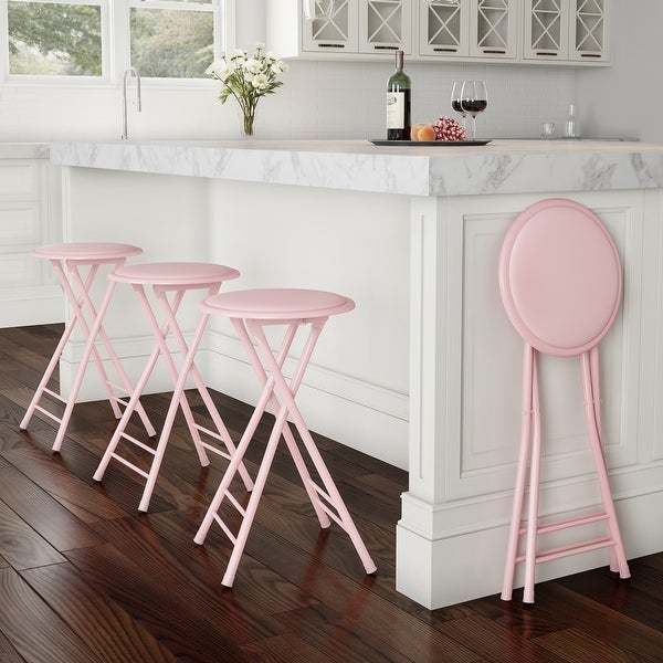 24-Inch Round Steel Pink Collapsible Stool， 4-Pack