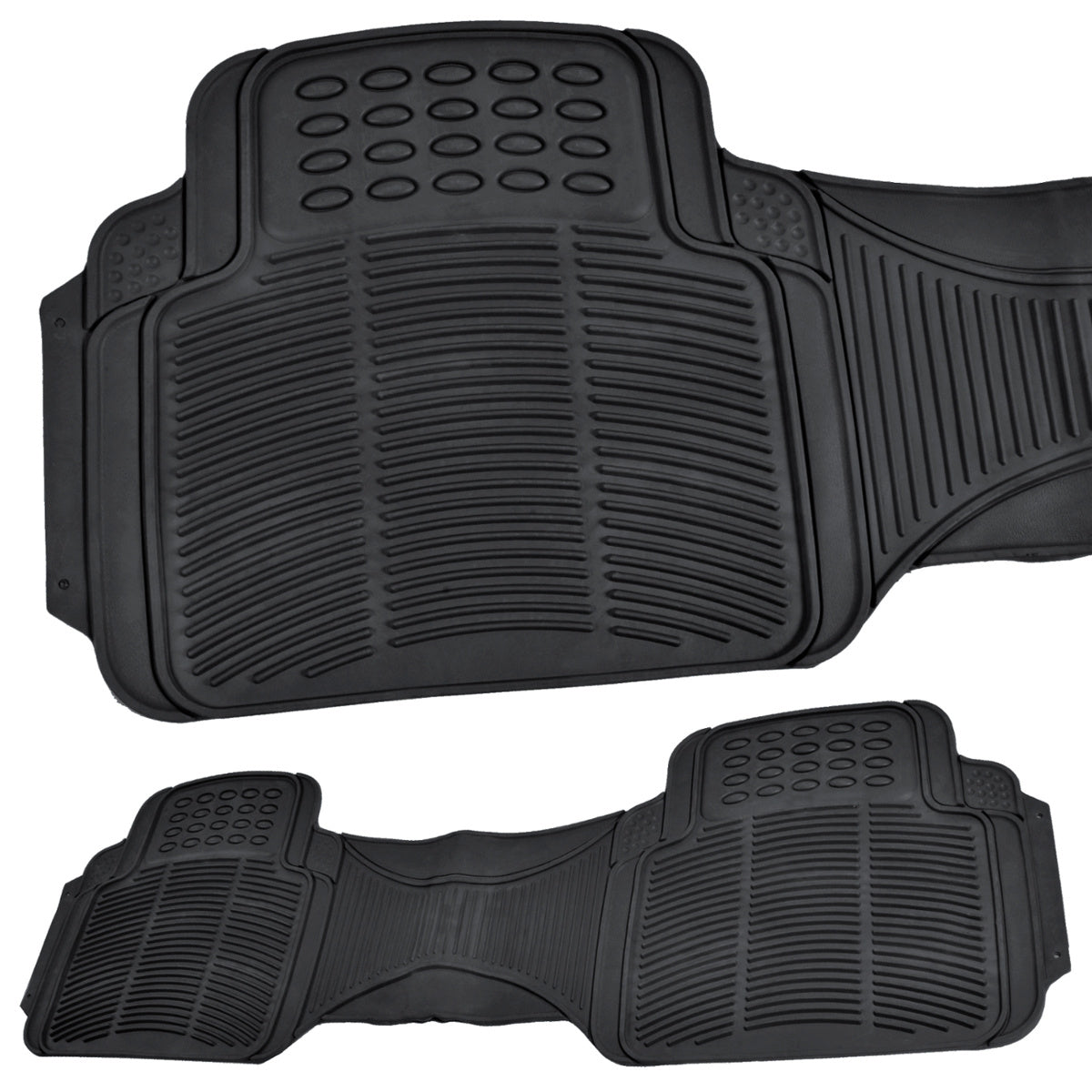 BDK Front and Back ProLiner Heavy Duty Car Rubber Floor Mats for Auto， 3 Piece Set