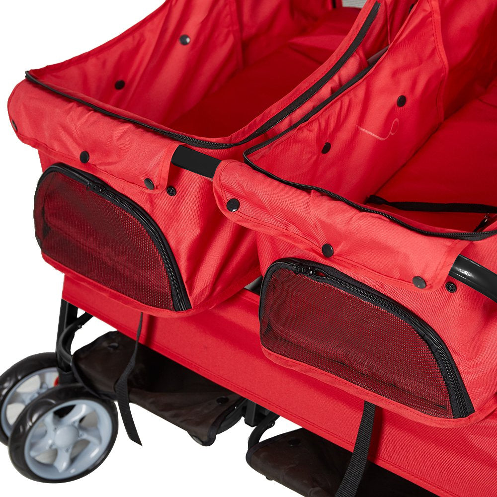 Karmas Product Pet Stroller Foldable Doggy Stroller Two-Seater Carrier Strolling Cart for Dog Cat and More Multiple， Red