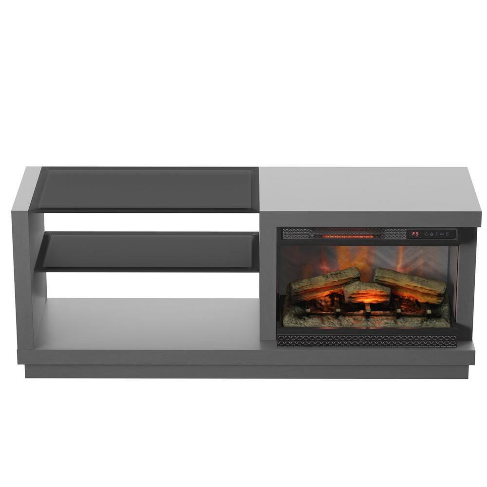 Twin Star Home 595 in Freestanding Wooden Electric Fireplace TV Stand in Antique Gray