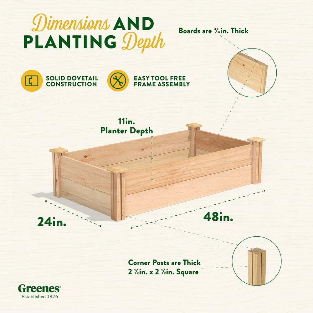 Greenes Fence 2 ft. x 4 ft. x 11 in. Premium Cedar Raised Garden Bed RC244812P