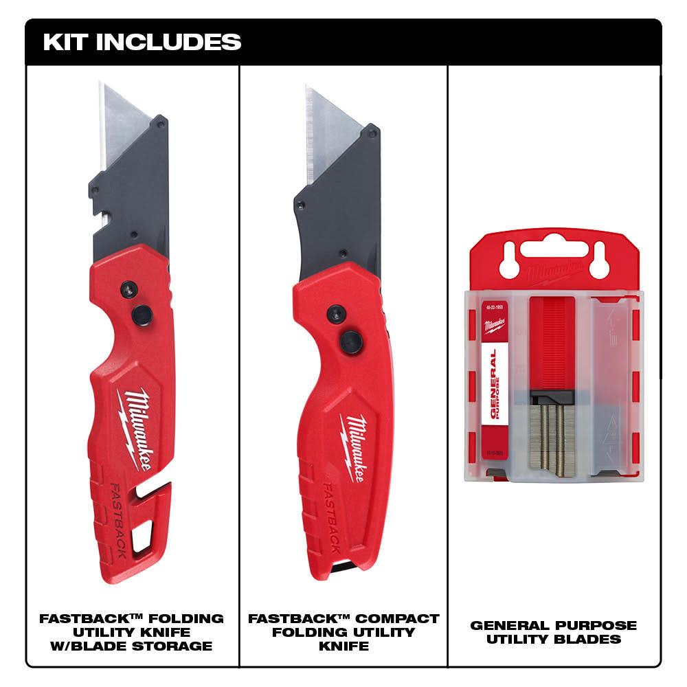 Milwaukee FASTBACK Folding Utility Knife Set with 50PC General Purpose Utility Blades ;