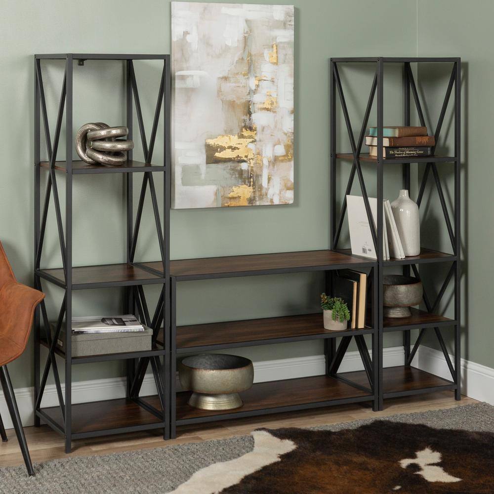 Walker Edison Furniture Company 26 in. Dark WalnutBlack Metal 3-shelf Etagere Bookcase with Open Back HDS40XMWDW