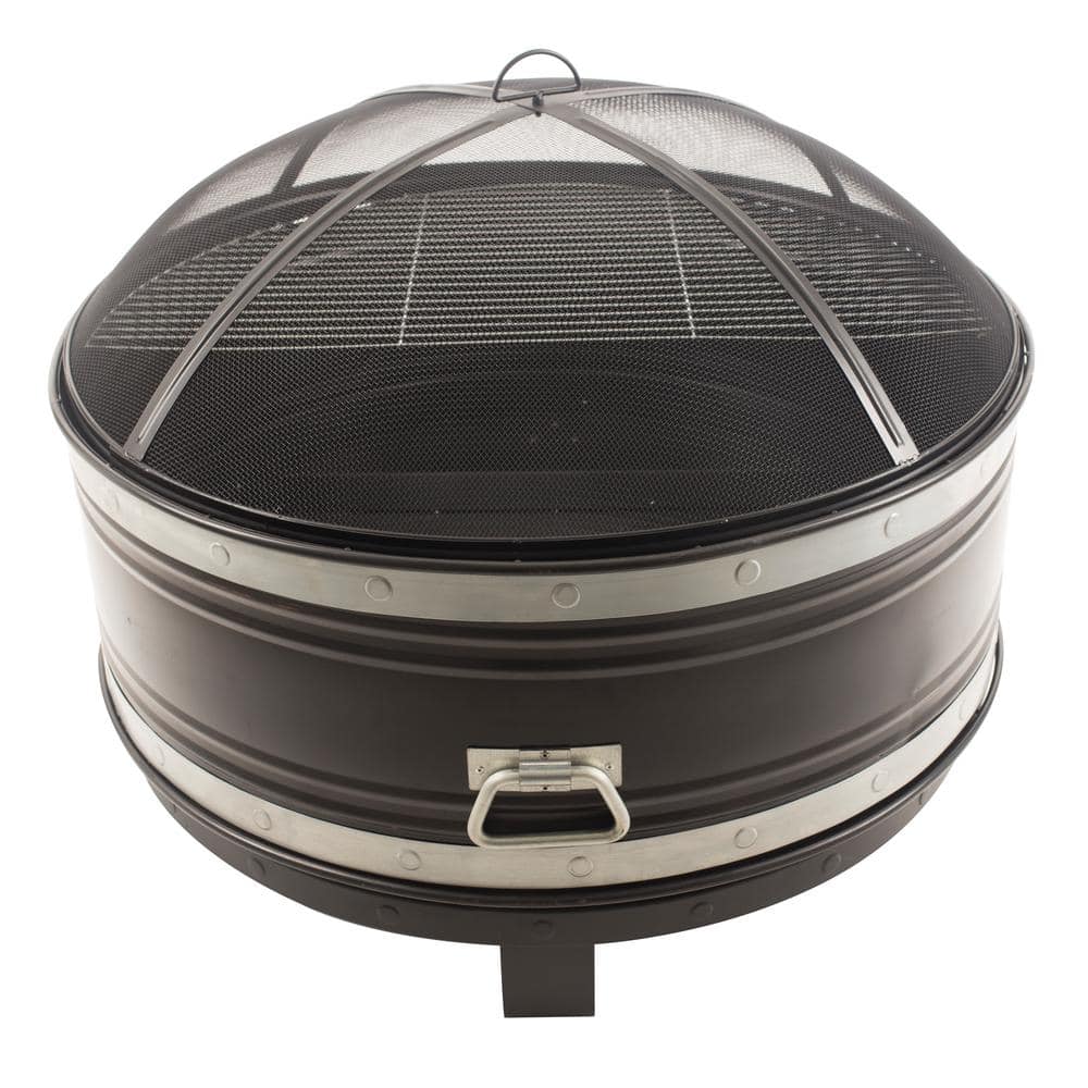 Pleasant Hearth Colossal 36 in. Round Steel Fire Pit in Black and Silver with Cooking Grid OFW651R