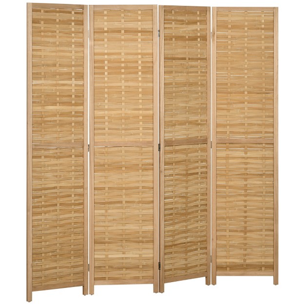 Homcom Room Divider 5 5 x27 Tall Bamboo Portable Folding Privacy Screens Hand woven Double Side Partition Wall Dividers For Home Natural