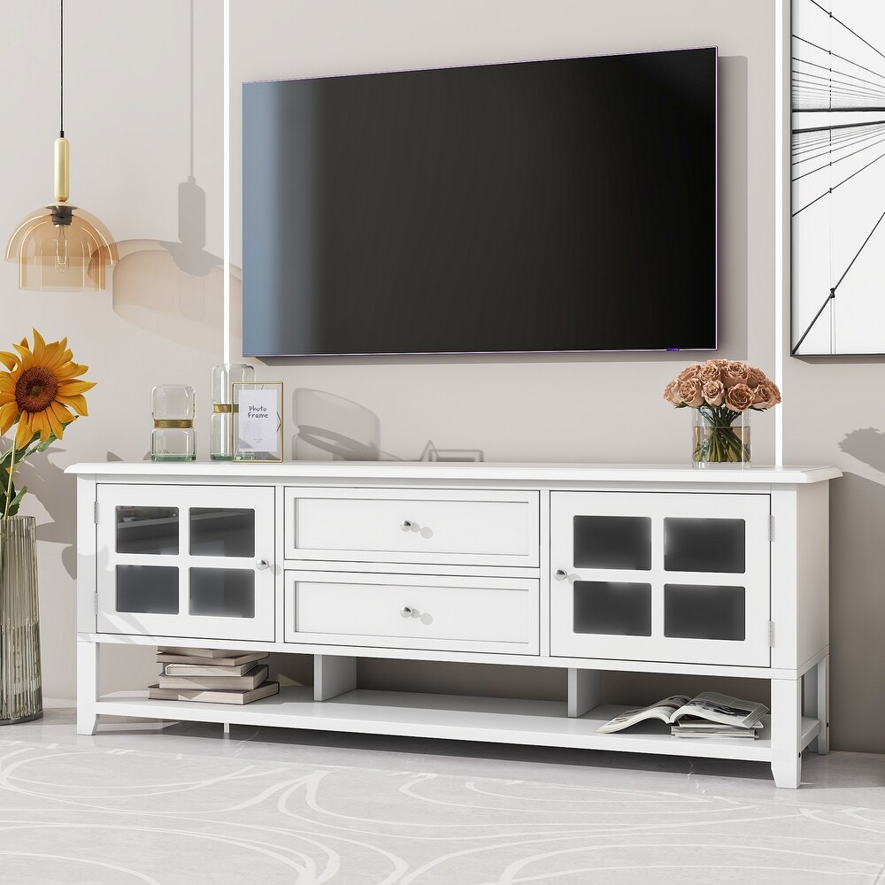 Multifunctional Storage TV Stand for Livingroom  Slight Design Entertainment Center with 2 Drawers and 2 Tier Shelves