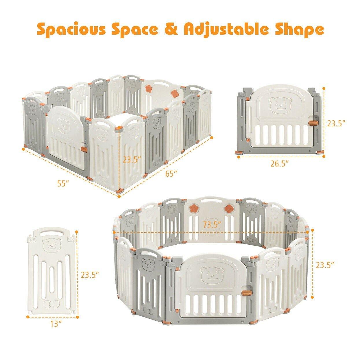 Costzon Baby Playpen, 16-Panel Foldable Baby Fence w/Locking Gate (Beige + Gray, 16-Panel)