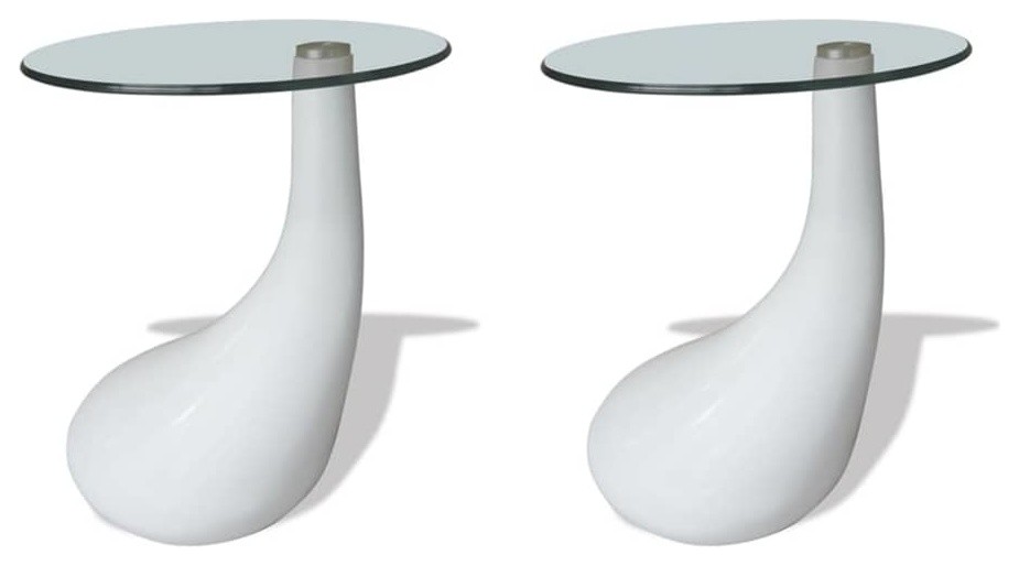 vidaXL 2x Coffee Tables with Round Glass Top High Gloss Gray Tea Table Set   Contemporary   Side Tables And End Tables   by vidaXL LLC  Houzz