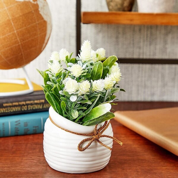 Artificial Flowers with Small White Vase，Home Decoration (3.5 x 6 Inches)