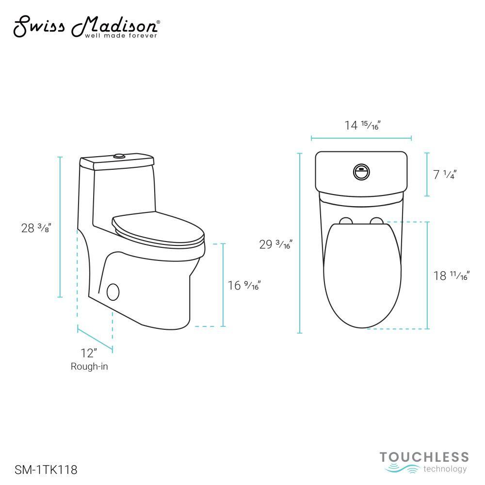 Swiss Madison Virage 1-piece 1.11.6 GPF Touchless Retrofit Dual Flush Elongated Toilet in Glossy White Seat Included SM-1TK118