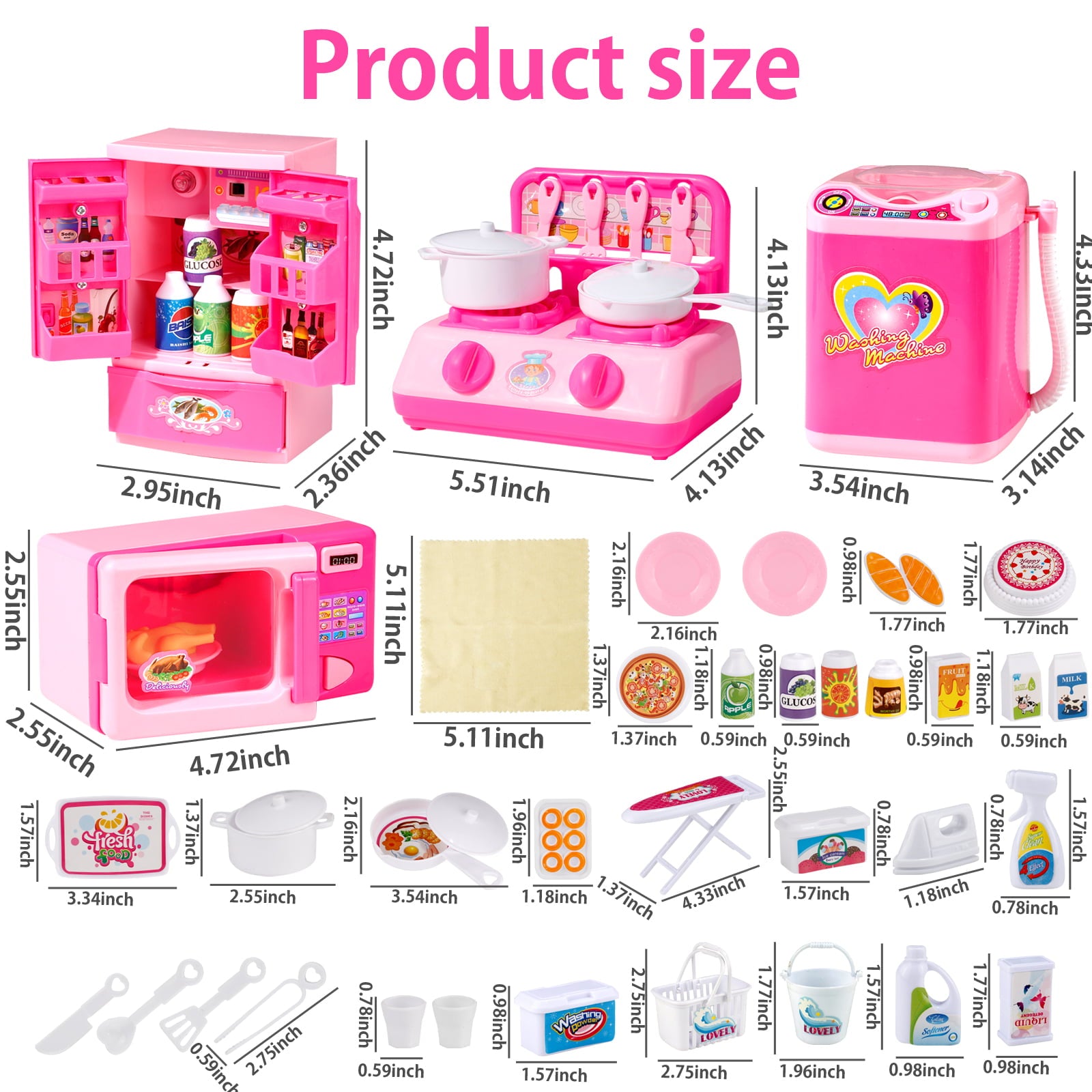 NETNEW Girls Toys Kitchen Playset Refrigerator Fridge Microwave Oven Washing machine Kids Playset with 25-Pcs Accessories Lights and Sounds