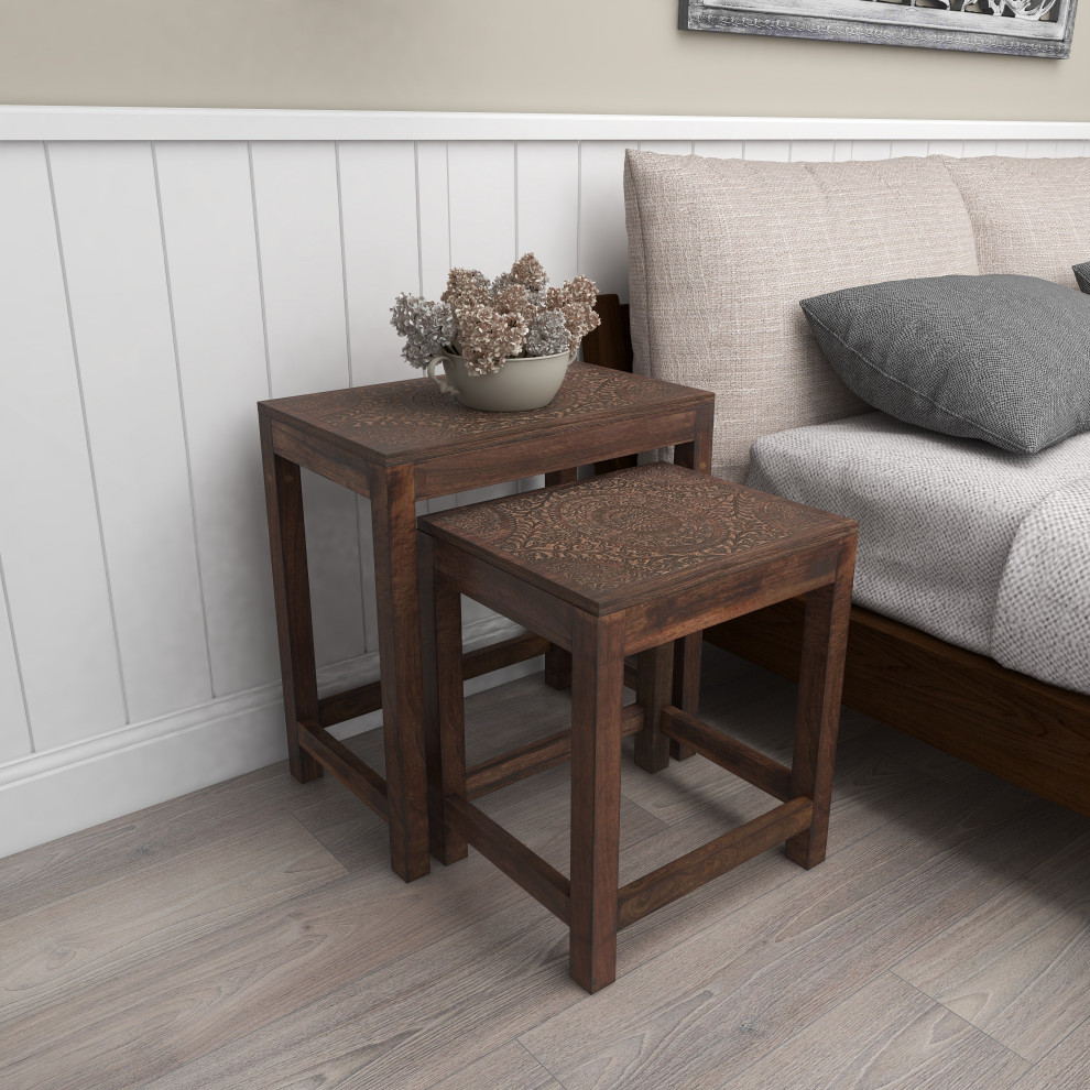 Eclectic Brown Wood Accent Table 22363   Mediterranean   Coffee Table Sets   by Brimfield  ampMay  Houzz