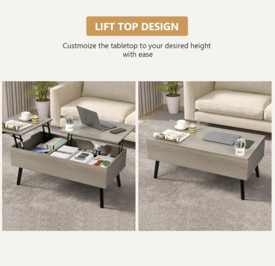 Lift Top Coffee Table with Storage, Double Lift Top Rectangular Storage Coffee Table