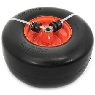 Arnold 13 in. x 6.5 in. Universal Flat Free Zero Turn Front Wheel Assembly with Smooth Tread and Orange Rims 490-325-0048