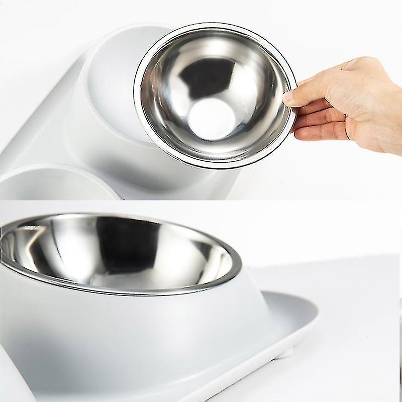 Double Cat Dog Bowls Stainless Steel Pet Bowl With Non Slip Plastic Tilted Stand Cats Dogs Feeders P