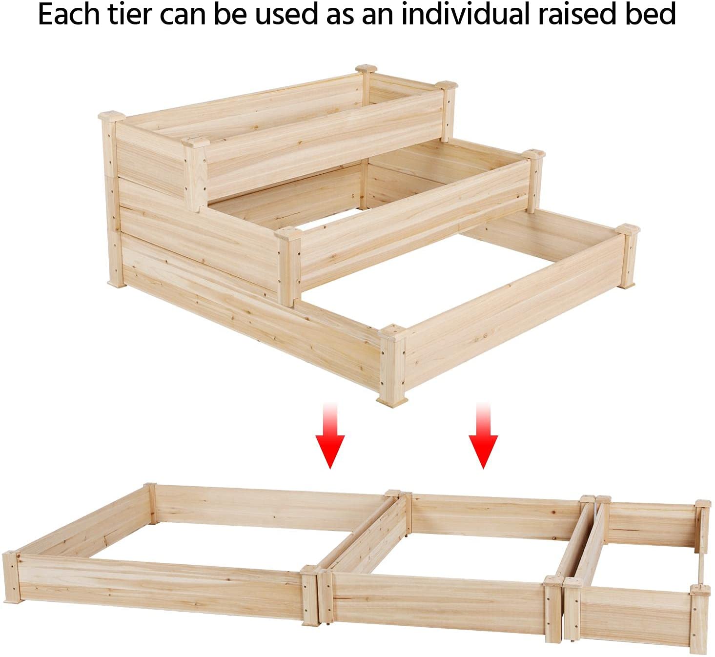 3 Tier Raised Garden Bed, Outdoor Elevated Flower Box, Wooden Vegetables Growing Planter for Backyard/Patio/Gardener