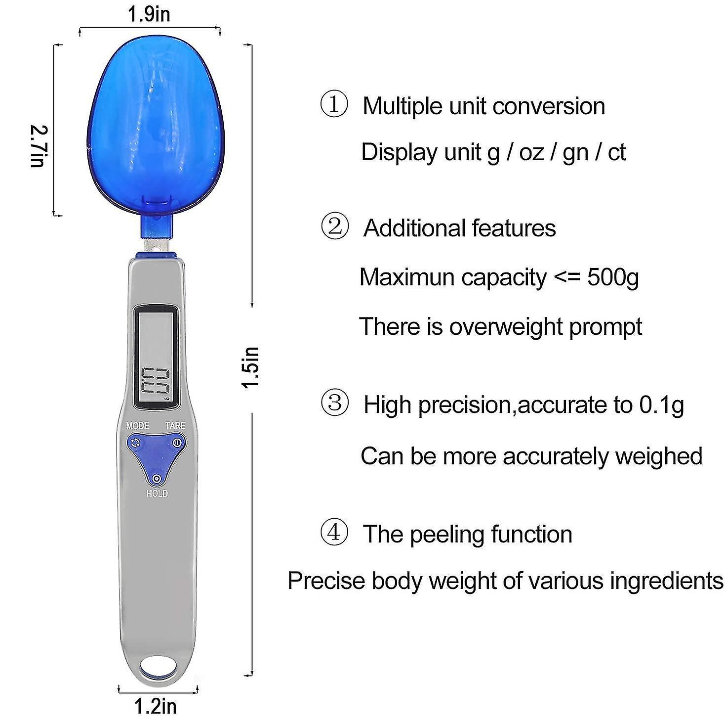 Electronic Measuring Spoons With 3 Spoons， 500g/0.1g Digital Scale With Lcd Display For Weighing Kitchen Supplies And Other Items