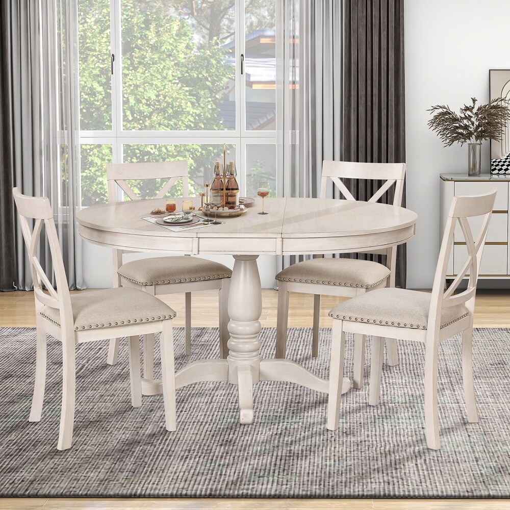 5pcs Dining Table Set with Round Table and 4 Kitchen Room Chairs