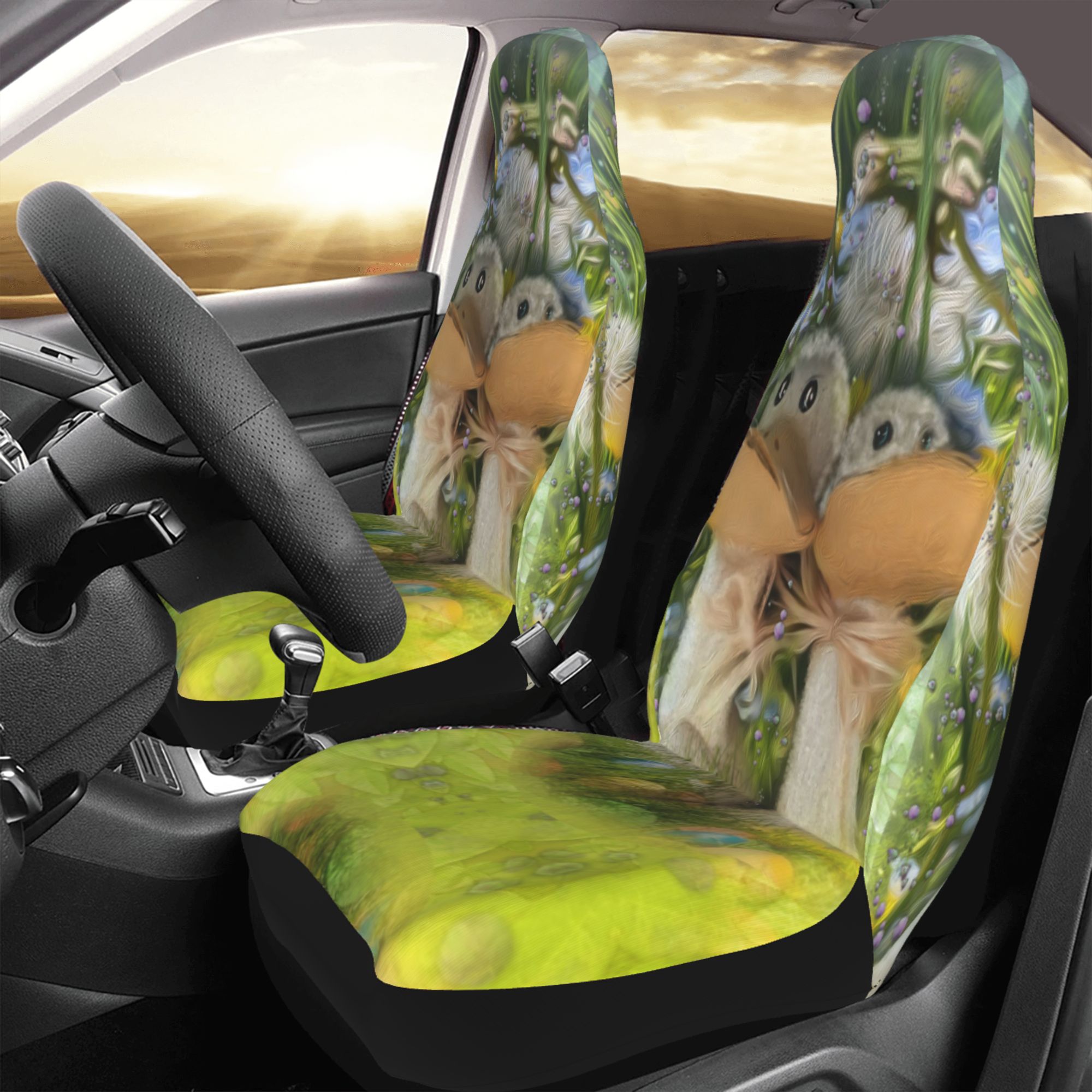 ZICANCN Car Seat Covers Front Seats Only，Easter Ducklings Grass Automotive Seat Covers Protectors for Cars Trucks Suv 2 Pack