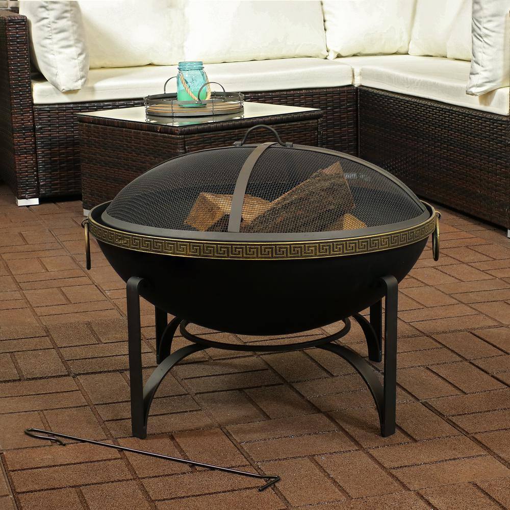 Sunnydaze Decor 26-In Contemporary Steel Fire Bowl with Handles and Spark Screen NB-130