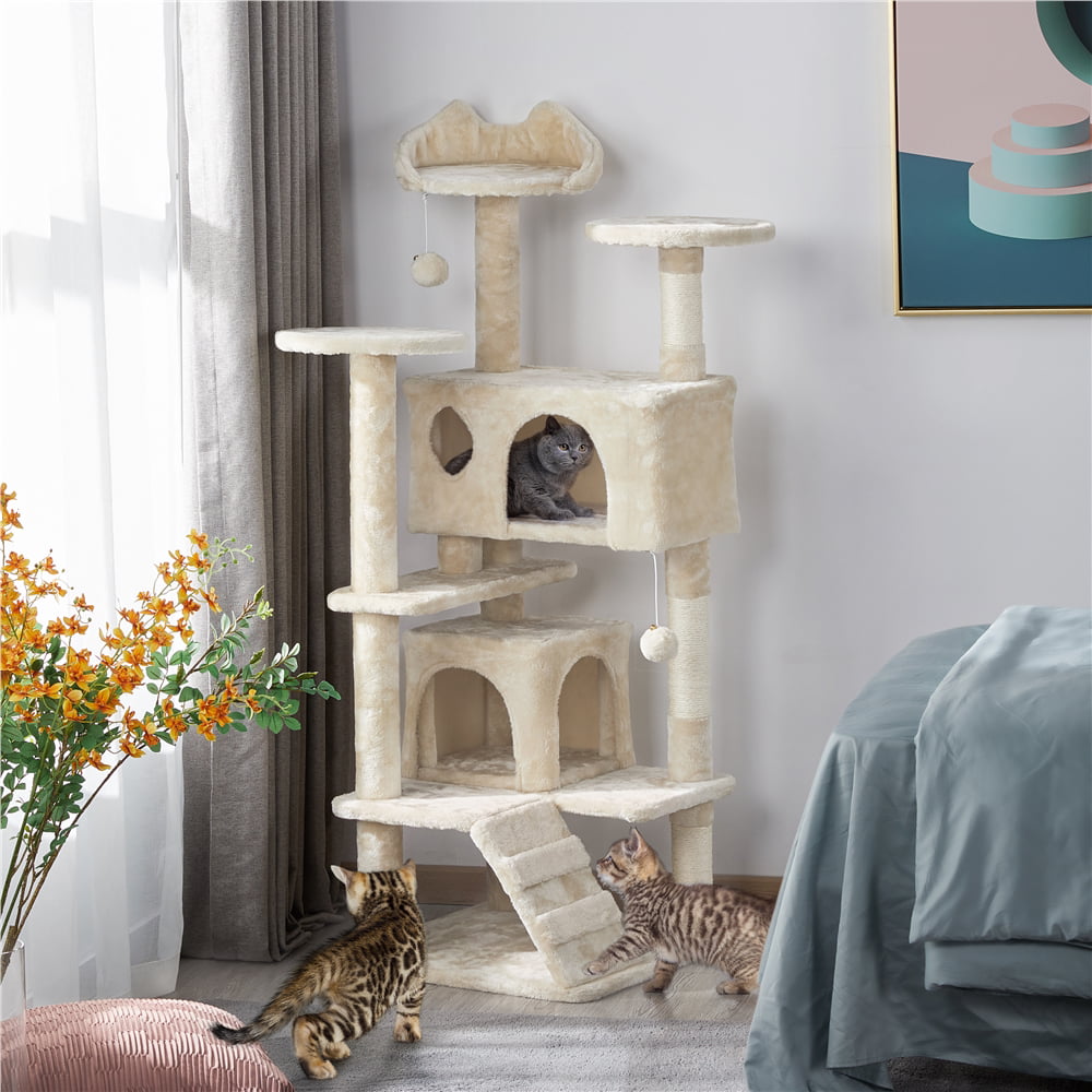 Easyfashion Cat Tree Tower Condo Scratching Post Kitten Furniture， Beige， 54.5