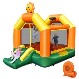 Gymax Inflatable Bounce House Jumping House Kids Playhouse with Slide and 550-Watt Blower GYM10570